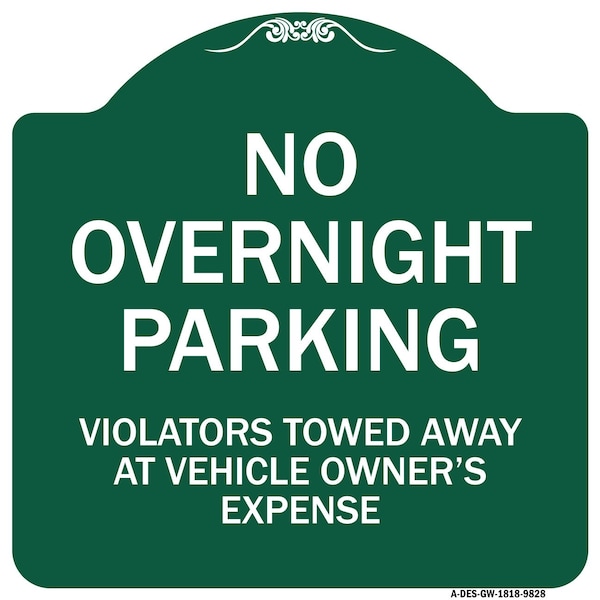 Signmission No Overnight Parking Heavy-Gauge Aluminum Architectural Sign, 18" x 18", GW-1818-9828 A-DES-GW-1818-9828 - main